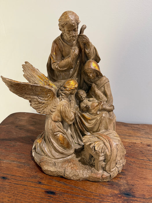 Vintage Holy Family Nativity Figurine – Brown & Gold Accents