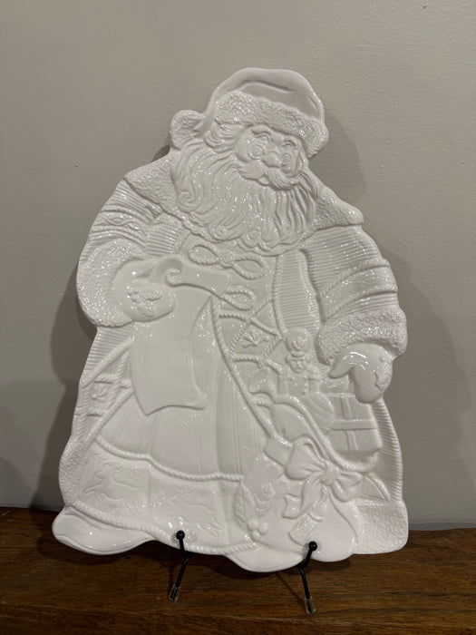 Vintage White Embossed Santa Platter – Christmas Serving Tray