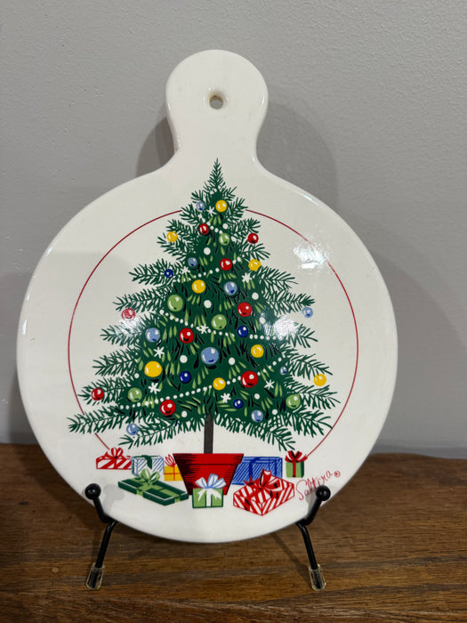 Vintage Ceramic Christmas Tree Hanging Wall Plaque / Trivet