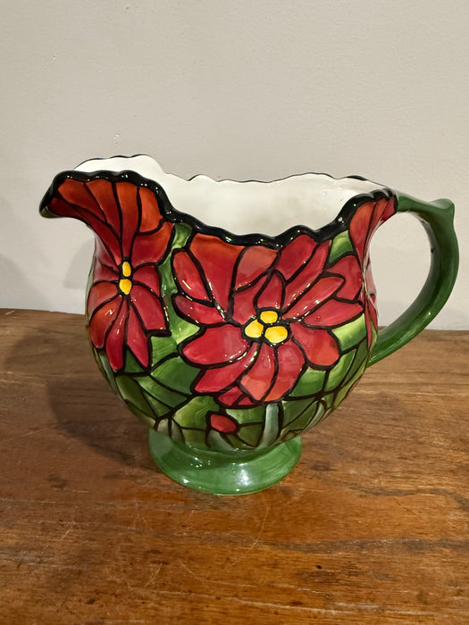 Poinsettia Ceramic Pitcher – Hand-Painted