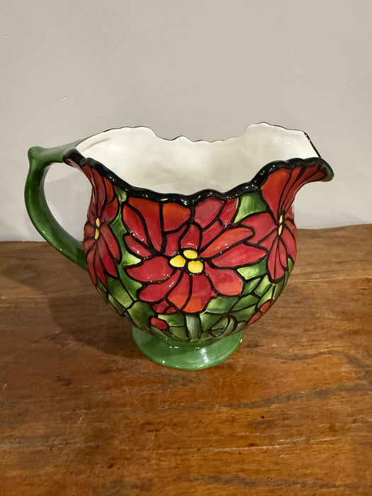 Poinsettia Ceramic Pitcher – Hand-Painted