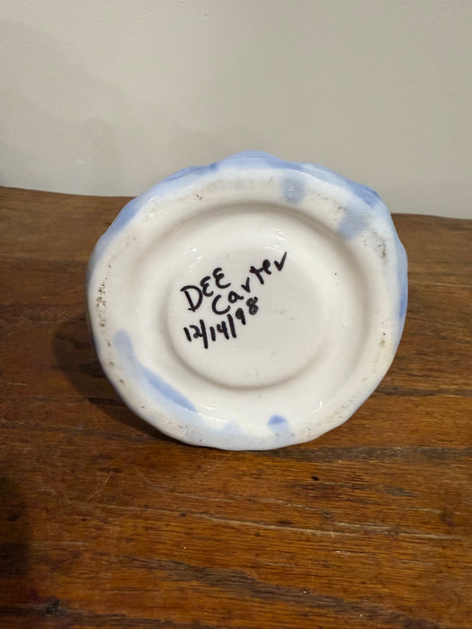 Vintage Hand-Painted Ceramic Angel Luminary – Blue & White – Dated 1998