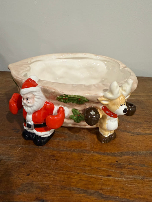 House of Lloyd 1994 Santa & Reindeer Ceramic Centerpiece Bowl