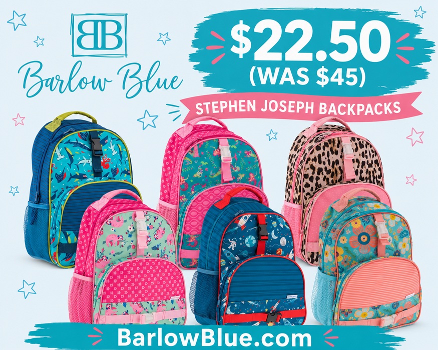 Kid’s Backpack by Stephen Joseph ($22.50 was $45). (Optional Monogram $10)
