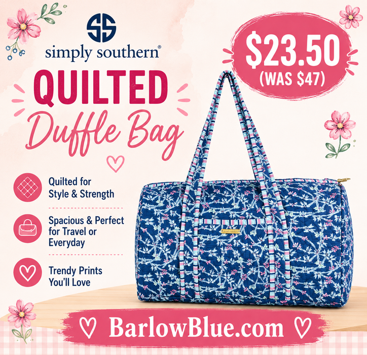 Simply Southern Navy with Ribbons Quilted Duffle Bag.  $23.50 (was $47)