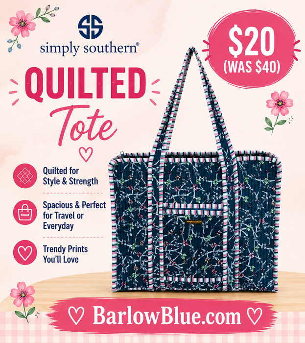Simply Southern Quilted Navy with Ribbons & Bows Tote $20 (was $40)