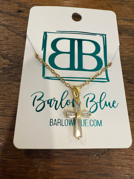 The “Steadfast Sparkle” Baguette Cross Necklace
