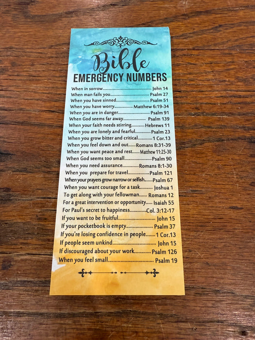 🆘 Bible Emergency Numbers Bookmark – Inspirational Scripture Guide