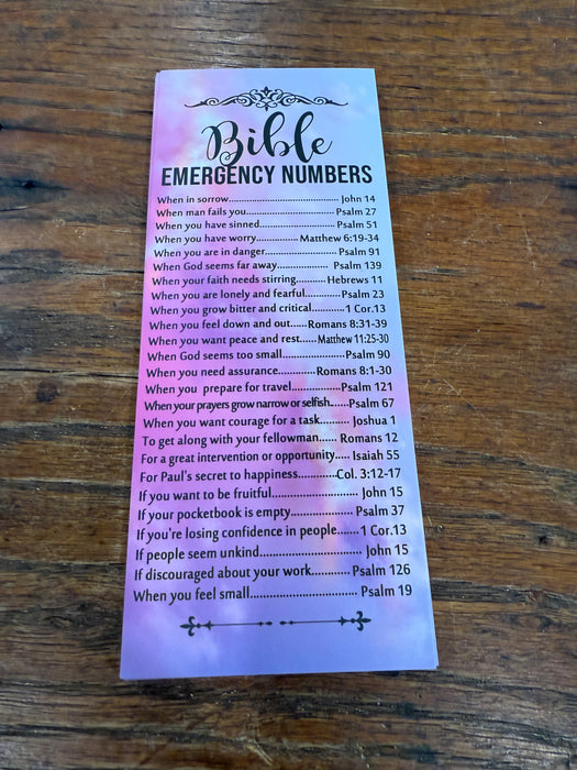 🆘 Bible Emergency Numbers Bookmark – Inspirational Scripture Guide