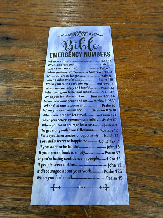 🆘 Bible Emergency Numbers Bookmark – Inspirational Scripture Guide
