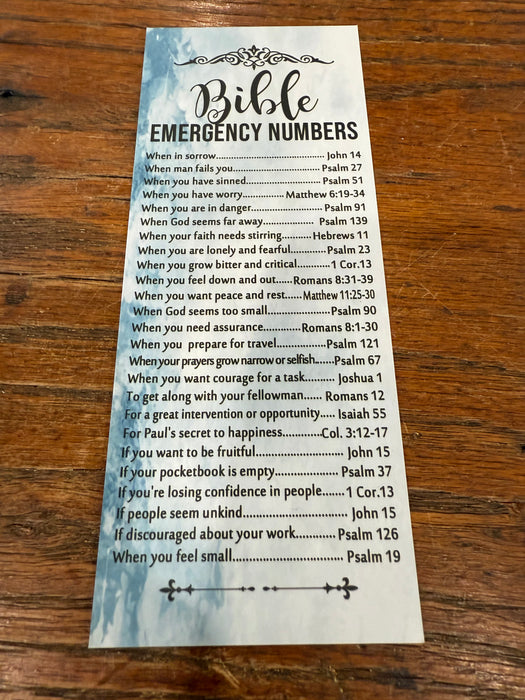 🆘 Bible Emergency Numbers Bookmark – Inspirational Scripture Guide