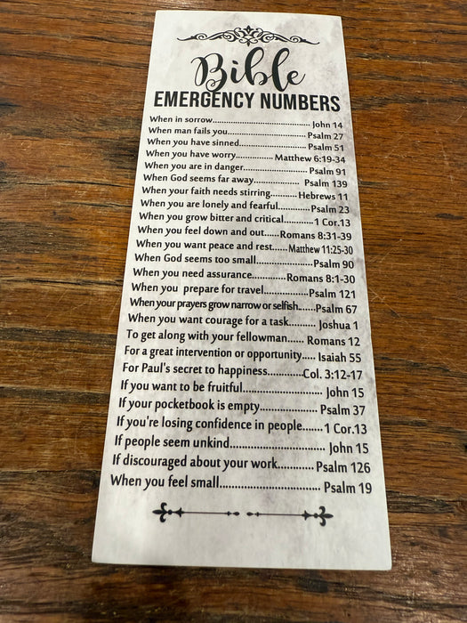 🆘 Bible Emergency Numbers Bookmark – Inspirational Scripture Guide
