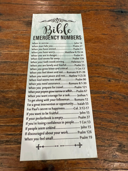 🆘 Bible Emergency Numbers Bookmark – Inspirational Scripture Guide