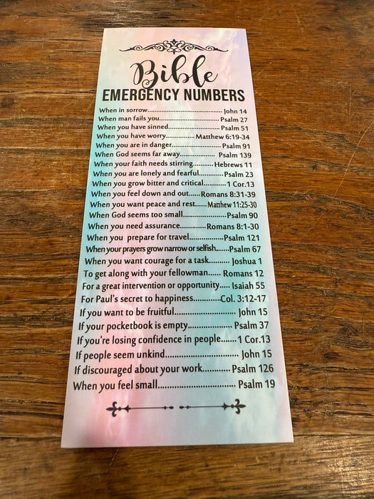 🆘 Bible Emergency Numbers Bookmark – Inspirational Scripture Guide