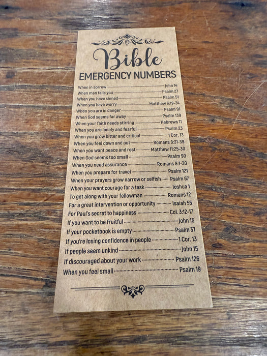🆘 Bible Emergency Numbers Bookmark – Inspirational Scripture Guide