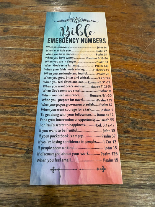 🆘 Bible Emergency Numbers Bookmark – Inspirational Scripture Guide