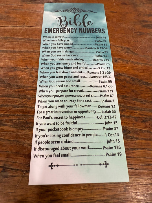 🆘 Bible Emergency Numbers Bookmark – Inspirational Scripture Guide