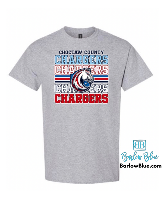 Chargers, Chargers, Chargers on Grey.  Fundraiser for Choctaw Chargers Youth Football.