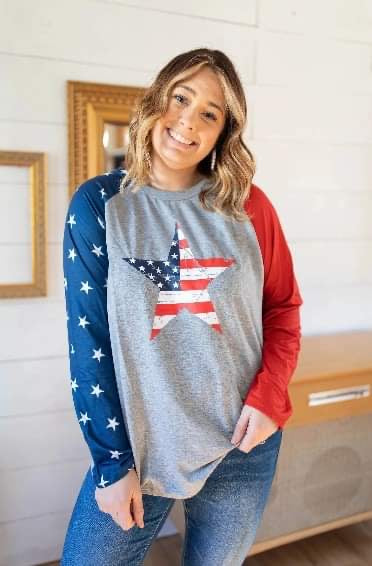 #38 American Flag Star Raglan Small, Medium, 2x & 3x