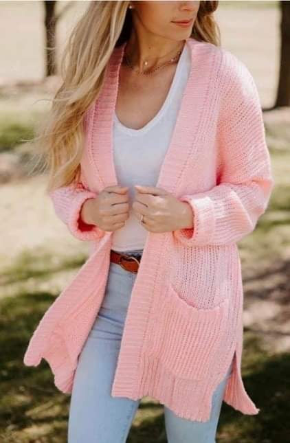 #34 Pink Cardigan Sweater (Medium - 2X)