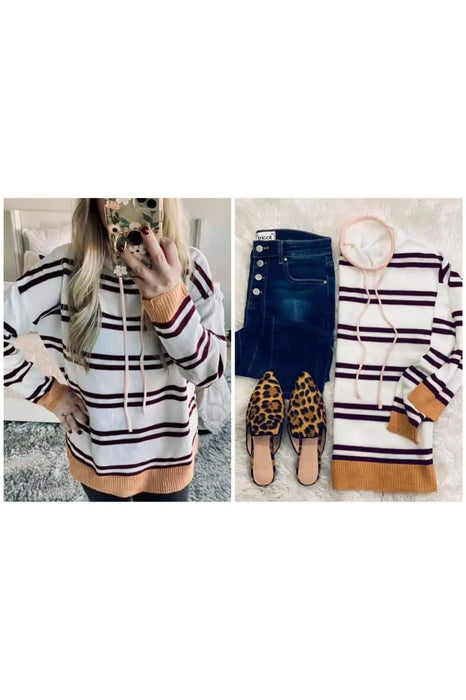 #4 Burgundy + White Striped Sweater  XS, XL, 2x & 3x