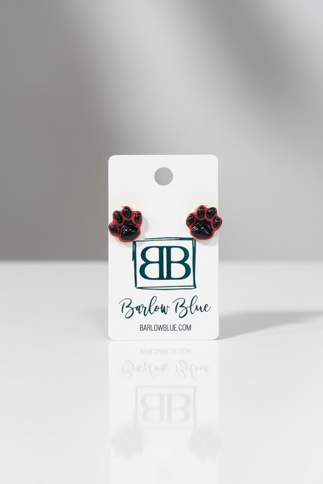 Black and Red Paw Print Stud Earrings