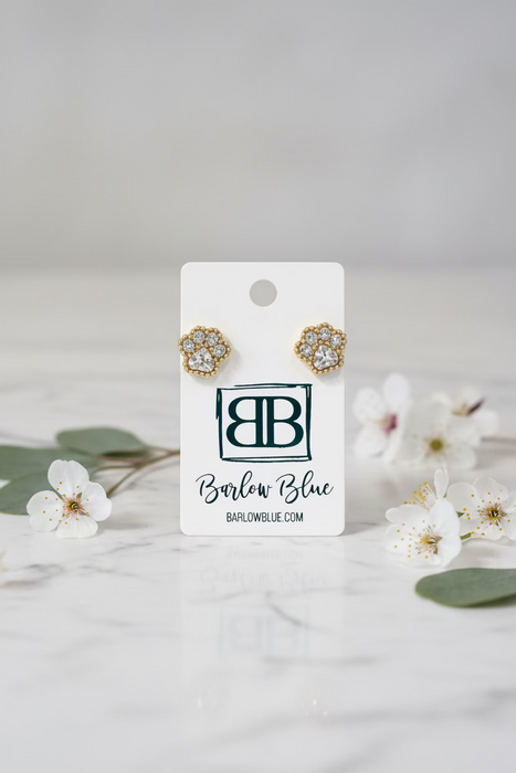 Gold Pearl Paw Print Stud Earrings