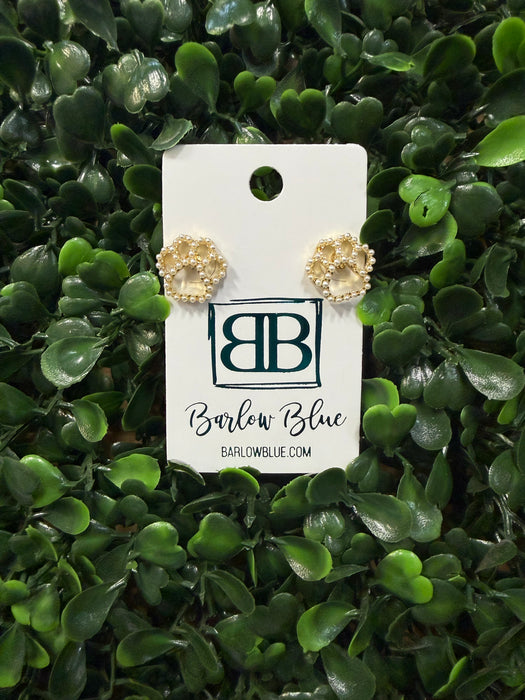 Gold Pearl Paw Print Stud Earrings
