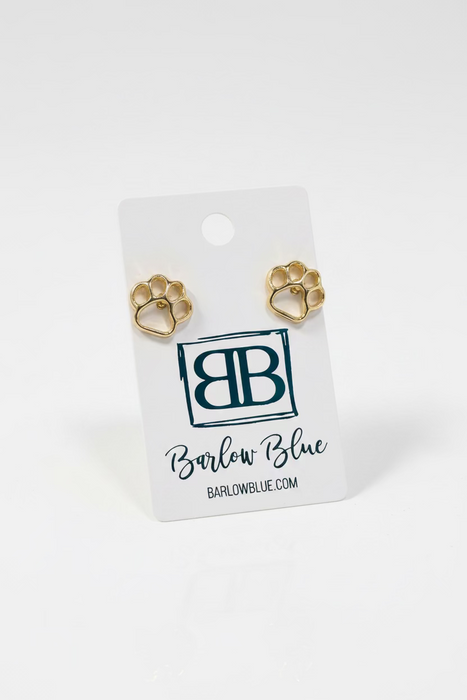 Gold Paw Print Stud Earrings