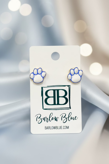 Blue and White Paw Print Stud Earrings