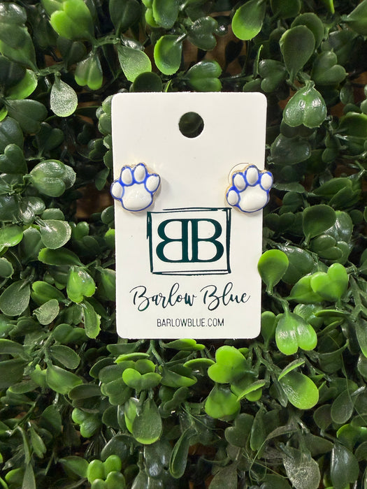Blue and White Paw Print Stud Earrings