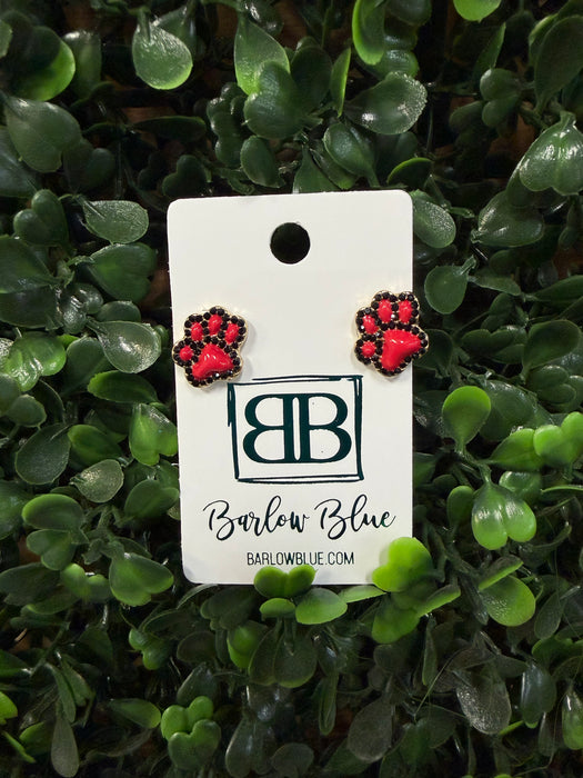 Red and Black Glitzy Paw Print Stud Earrings