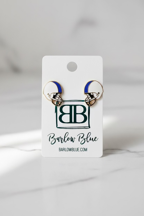 Blue and White Football Helmet Stud Earrings