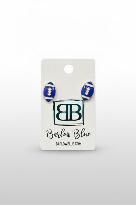 Blue and White Football Stud Earrings