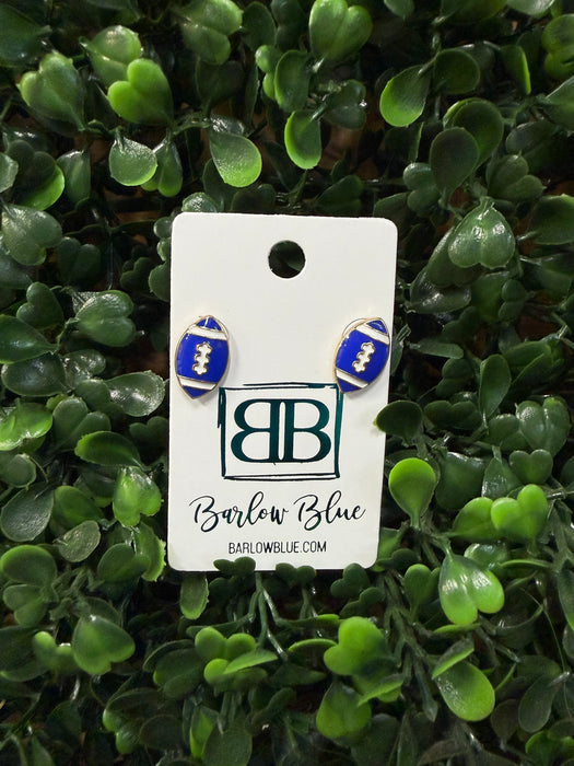 Blue and White Football Stud Earrings