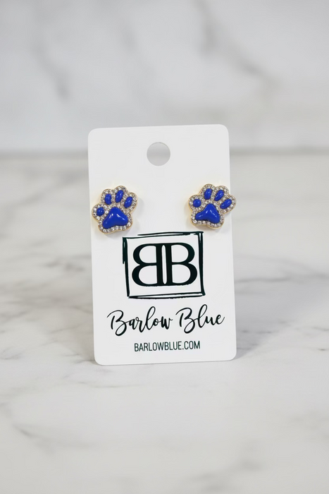 Blue and Silver Glitzy Paw Print Stud Earrings