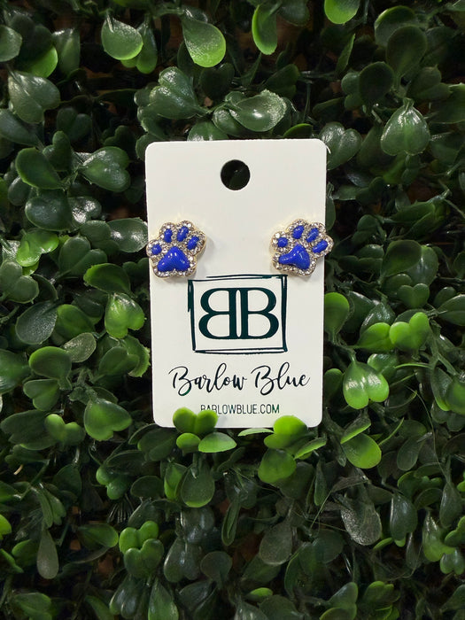 Blue and Silver Glitzy Paw Print Stud Earrings