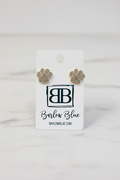 Gold Glitzy Paw Print Stud Earrings