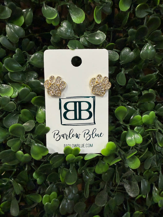 Gold Glitzy Paw Print Stud Earrings