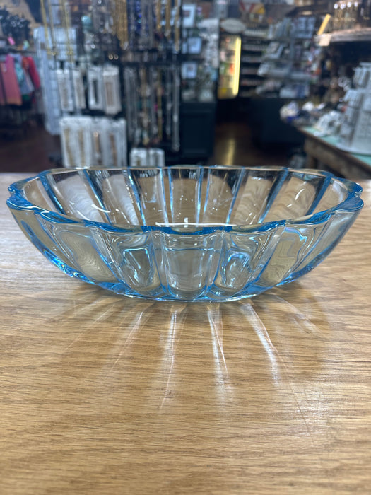 Vintage Blue Depression Glass Oval Bowl