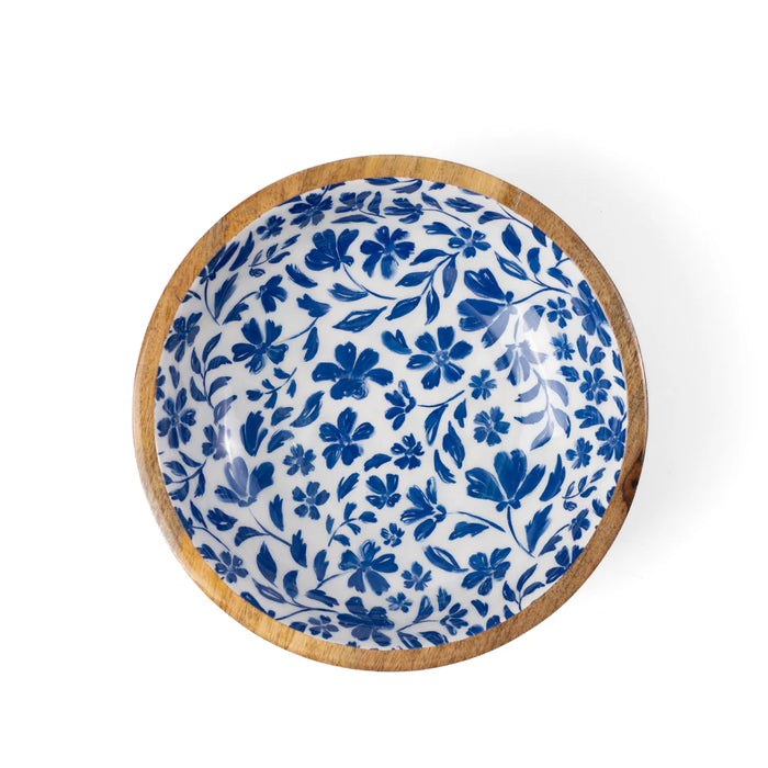 Porcelain Floral Mango Wood Bowl