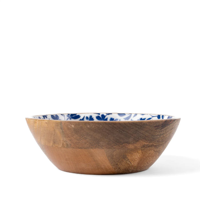 Porcelain Floral Mango Wood Bowl