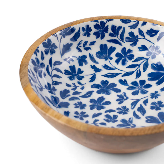 Porcelain Floral Mango Wood Bowl