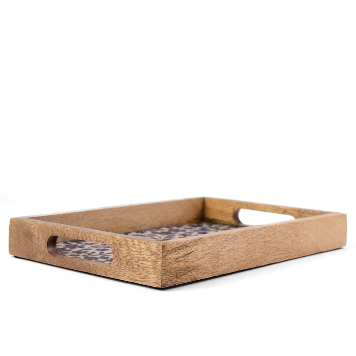 Porcelain Floral Mango Wood Tray