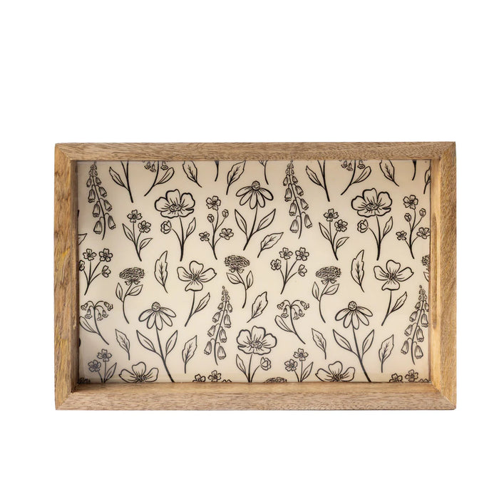 Pressed Floral Mango Wood Tray