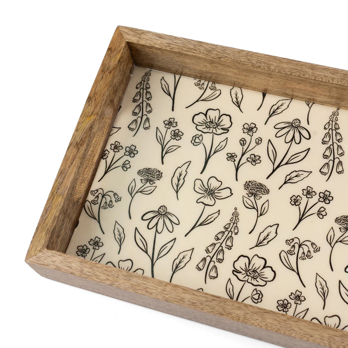 Pressed Floral Mango Wood Tray