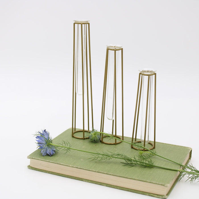Test Tube Vases in Gold Metal Stand - 3 Sizes!