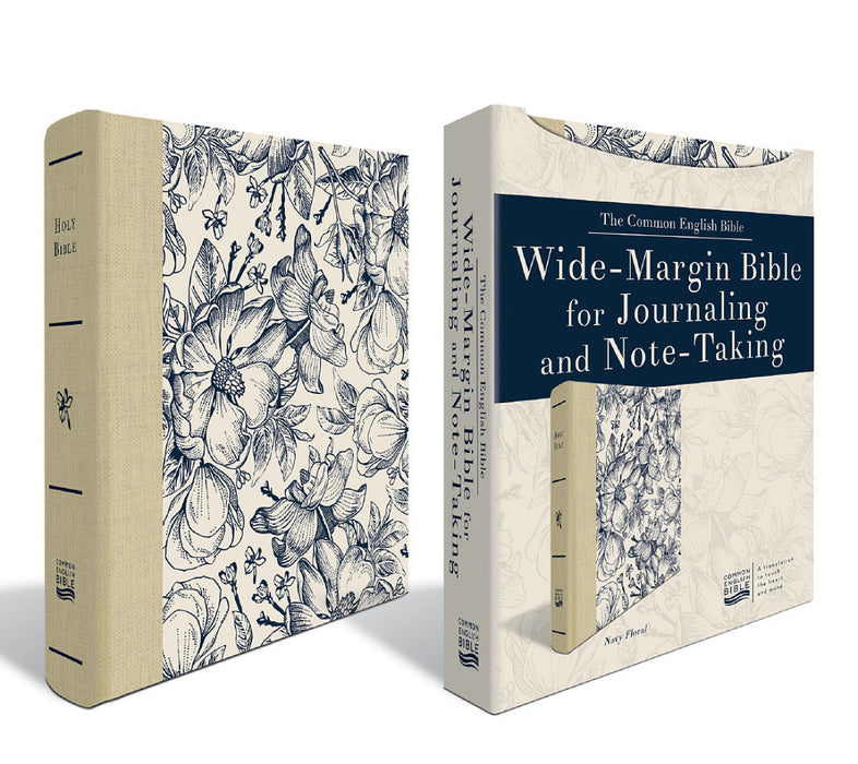 Wide-Margin Bible for Journaling and Note-Taking: The Common English Bible - Navy Floral