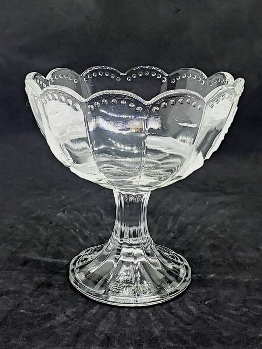 Vintage Clear Glass Footed Bowl on Pedastool.  Frosted Rose detail.