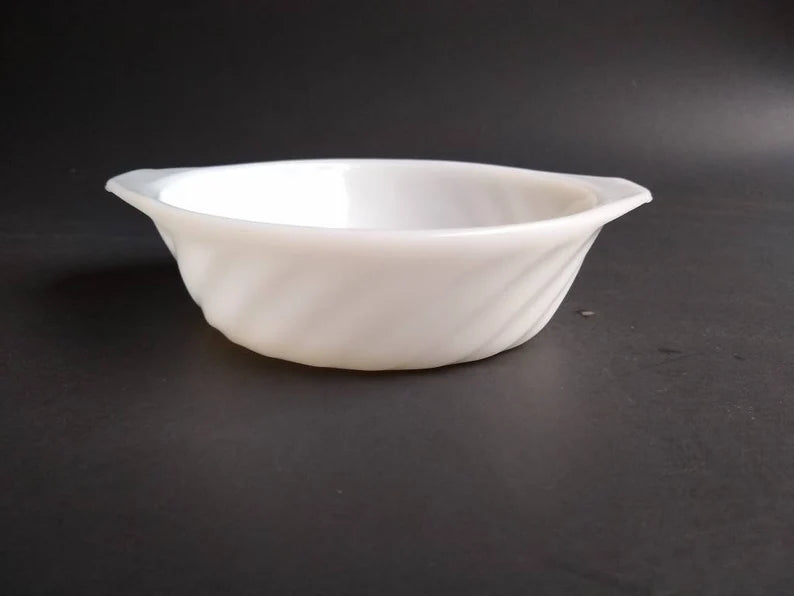 Vintage White Milk Glass Fire King Ovenware Swirl Bowl